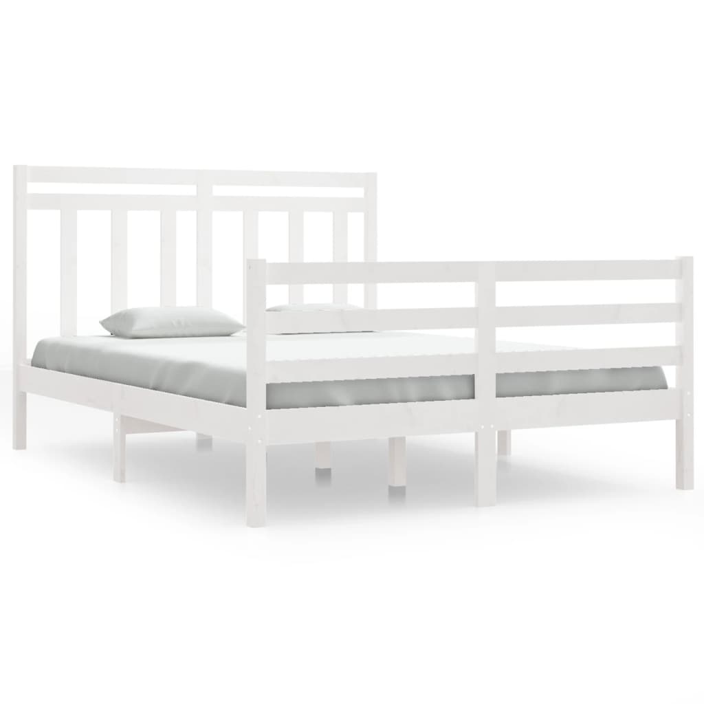 vidaXL Cadru de pat dublu, alb, 135x190 cm, lemn masiv