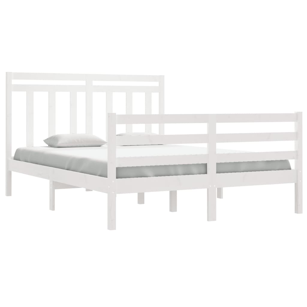 vidaXL Cadru de pat dublu, alb, 135x190 cm, lemn masiv