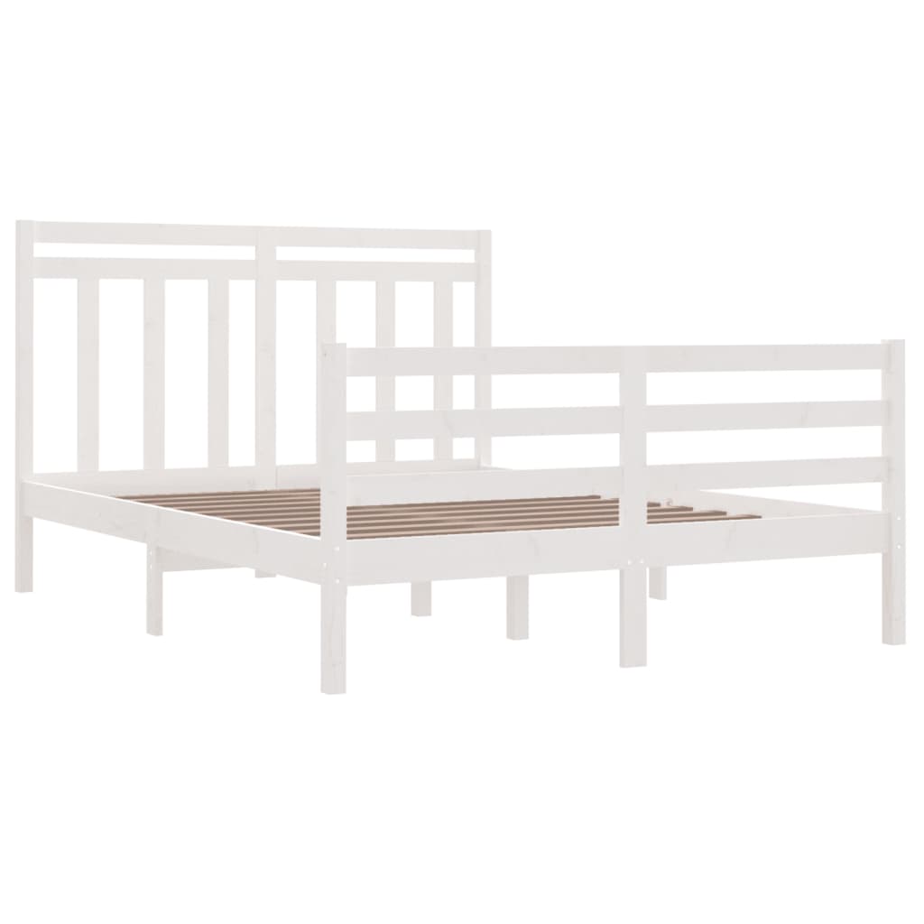vidaXL Cadru de pat dublu, alb, 135x190 cm, lemn masiv