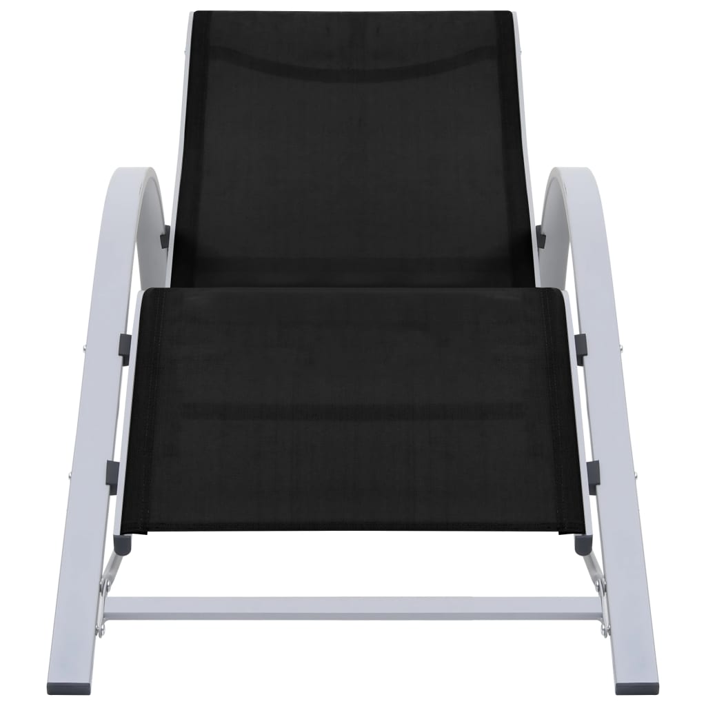 vidaXL Șezlonguri de plajă cu masă, 2 buc., negru, aluminiu