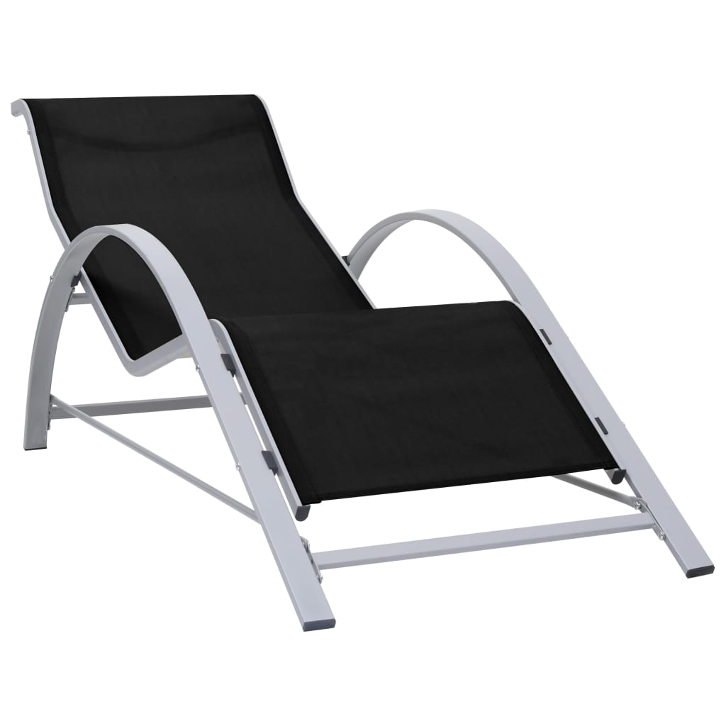 vidaXL Șezlonguri de plajă cu masă, 2 buc., negru, aluminiu
