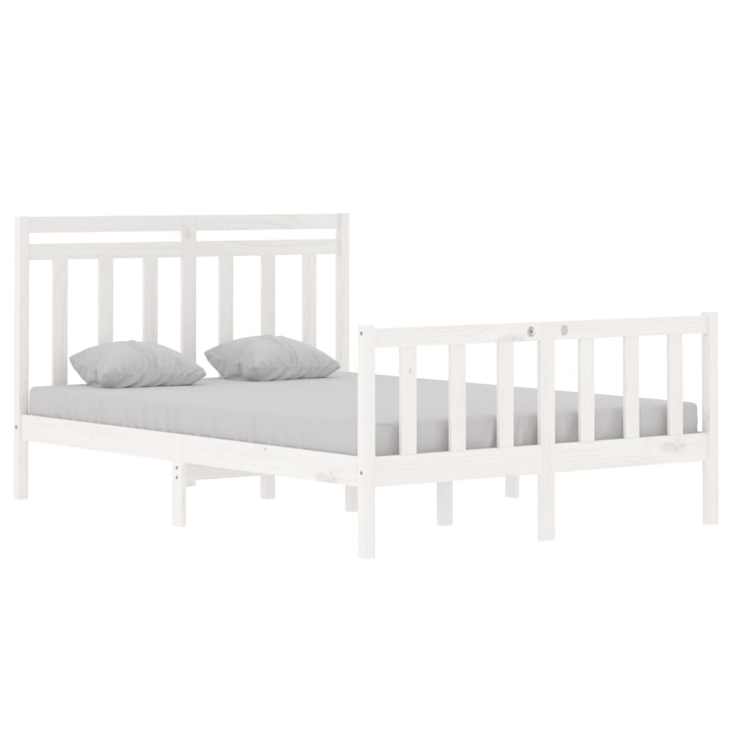 vidaXL Cadru de pat dublu, alb, 135x190 cm, lemn masiv