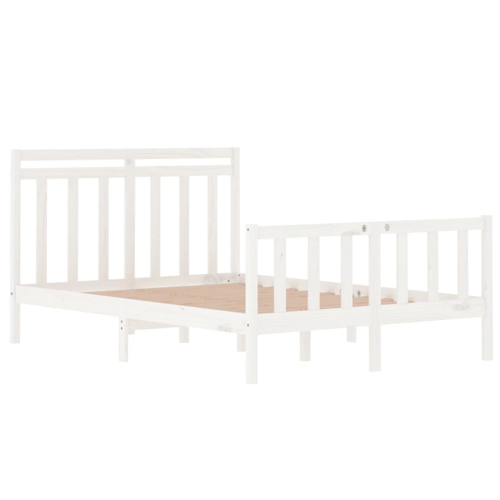 vidaXL Cadru de pat dublu, alb, 135x190 cm, lemn masiv