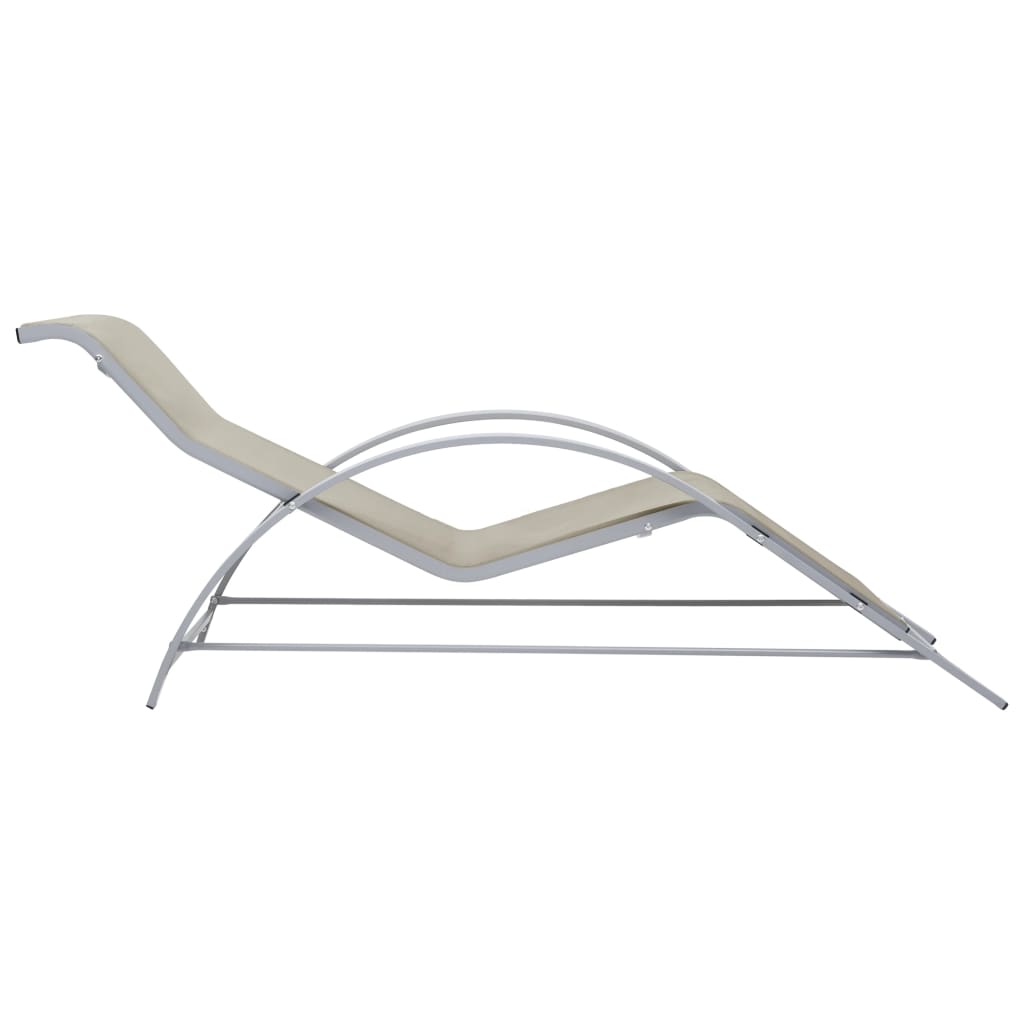 vidaXL Șezlonguri de plajă, 2 buc., cu masă, crem, aluminiu vidaXL Șezlonguri de plajă, 2 buc., cu masă, crem, aluminiu
