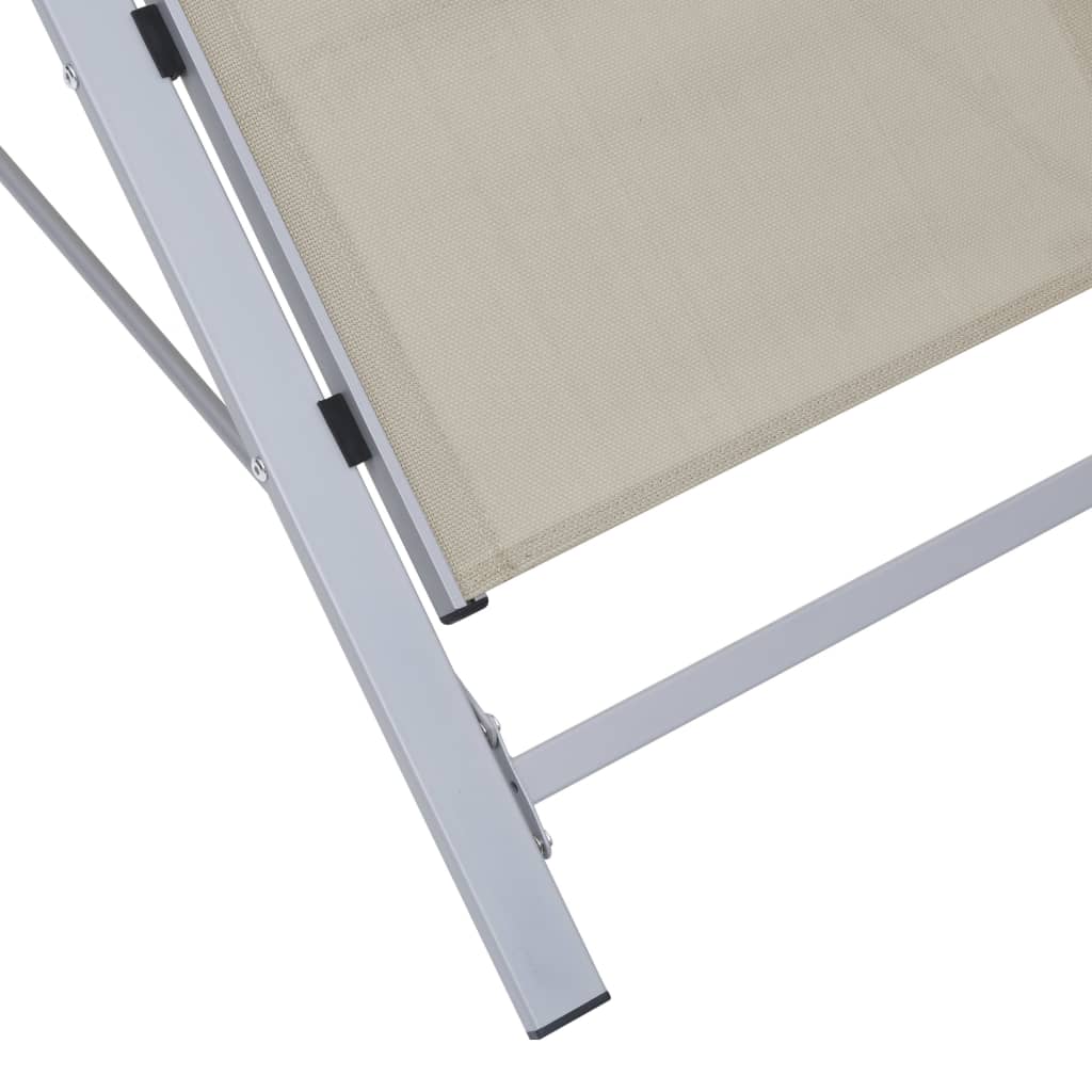 vidaXL Șezlonguri de plajă, 2 buc., cu masă, crem, aluminiu vidaXL Șezlonguri de plajă, 2 buc., cu masă, crem, aluminiu