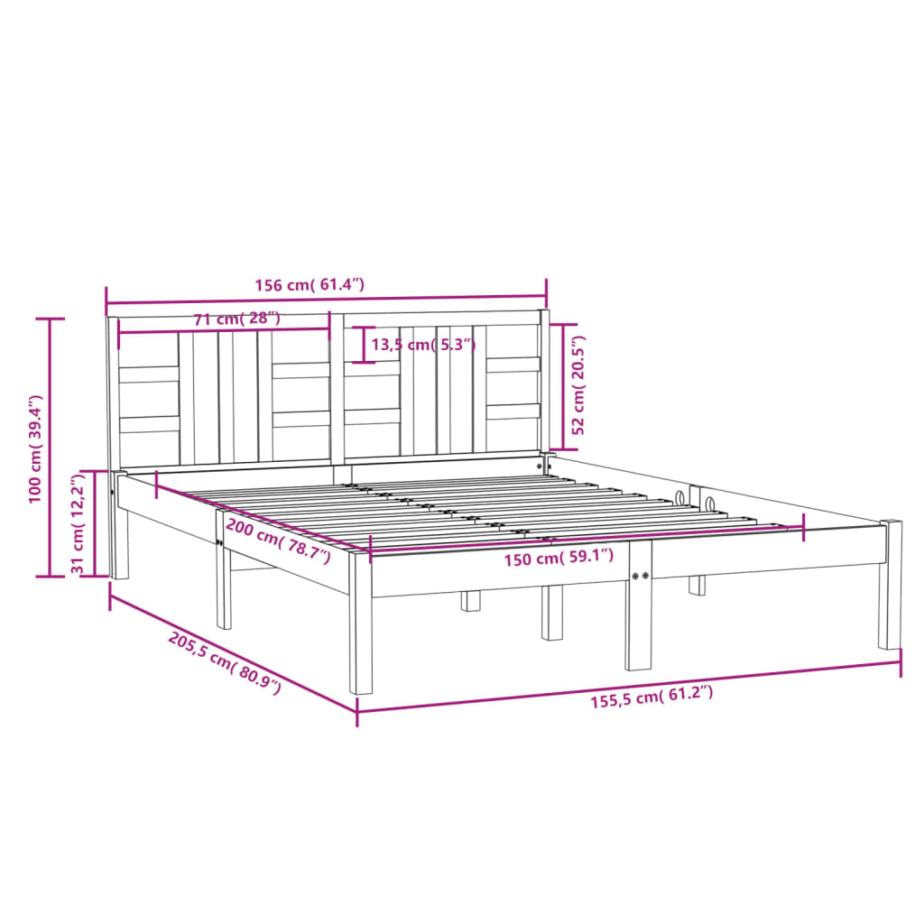 vidaXL Cadru de pat King Size, alb, 150x200 cm, lemn masiv vidaXL Cadru de pat King Size, alb, 150x200 cm, lemn masiv