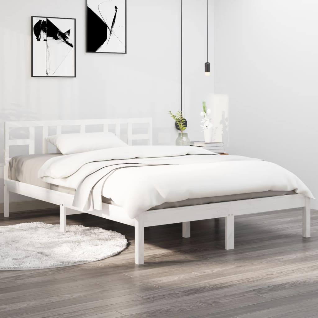 vidaXL Cadru de pat King Size, alb, 150x200 cm, lemn masiv vidaXL Cadru de pat King Size, alb, 150x200 cm, lemn masiv