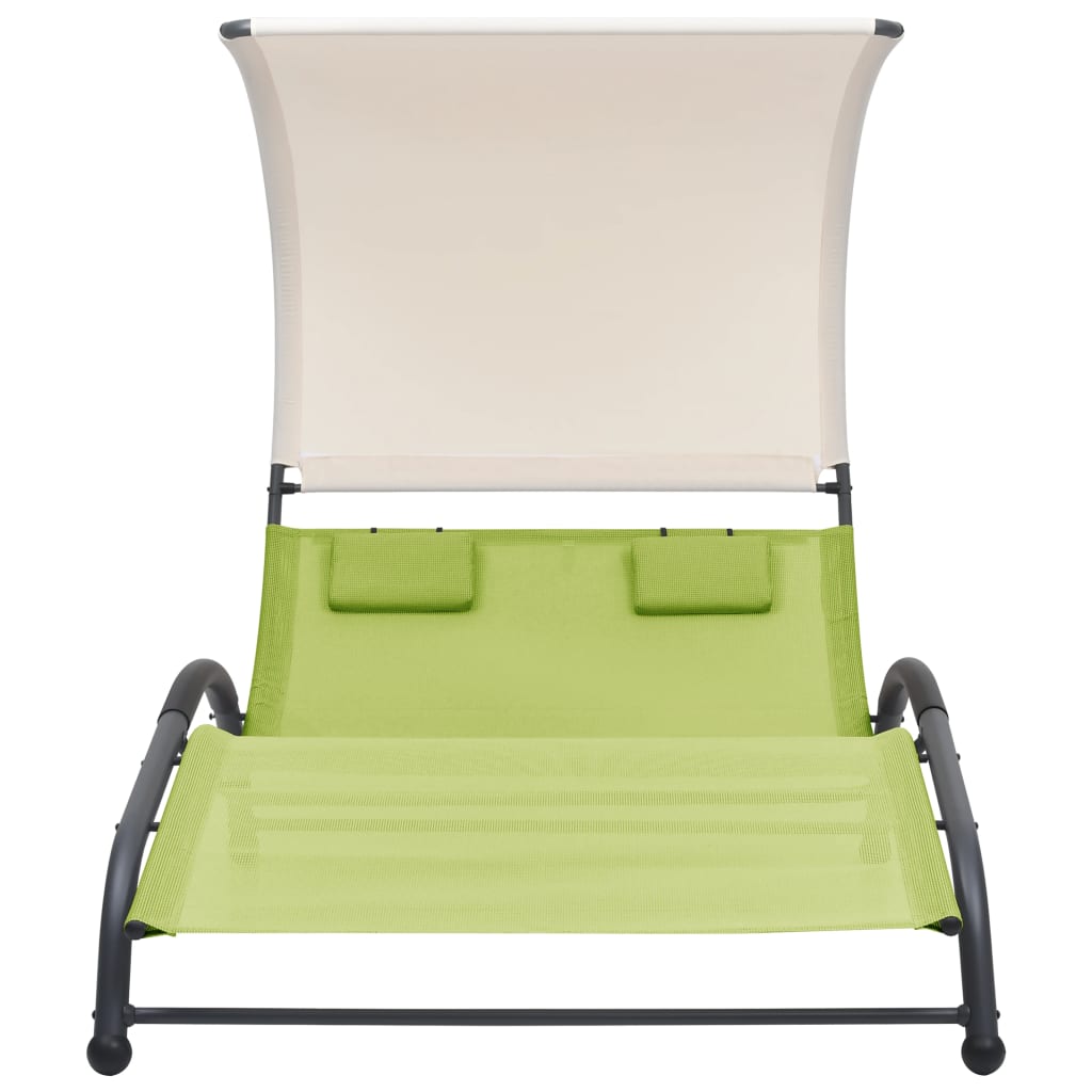 vidaXL Șezlong de plajă dublu cu baldachin, verde, textilenă vidaXL Șezlong de plajă dublu cu baldachin, verde, textilenă