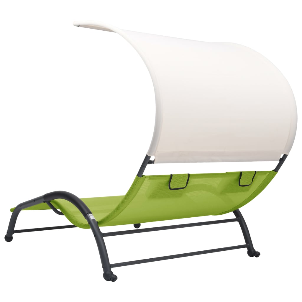 vidaXL Șezlong de plajă dublu cu baldachin, verde, textilenă vidaXL Șezlong de plajă dublu cu baldachin, verde, textilenă
