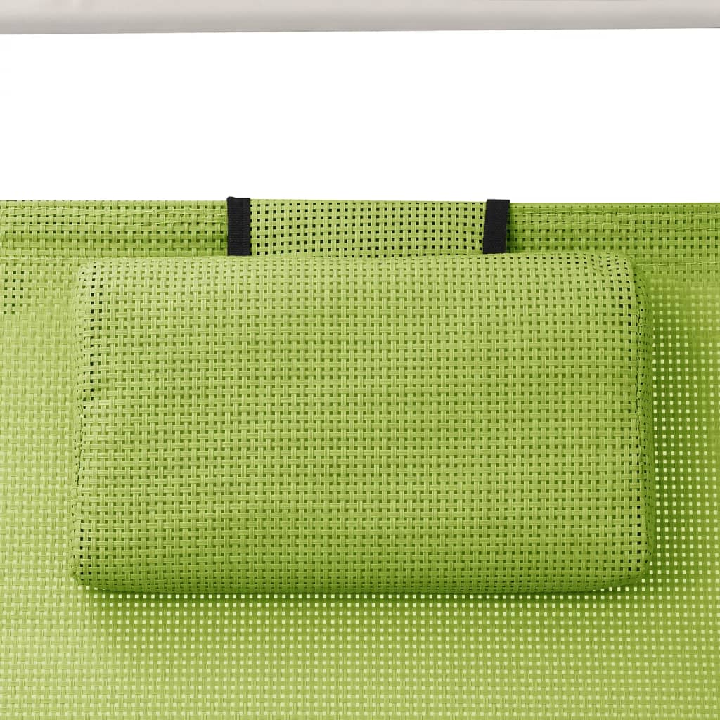 vidaXL Șezlong de plajă dublu cu baldachin, verde, textilenă vidaXL Șezlong de plajă dublu cu baldachin, verde, textilenă
