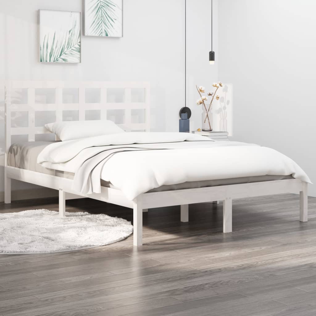 vidaXL Cadru de pat King Size, alb, 150x200 cm, lemn masiv vidaXL Cadru de pat King Size, alb, 150x200 cm, lemn masiv