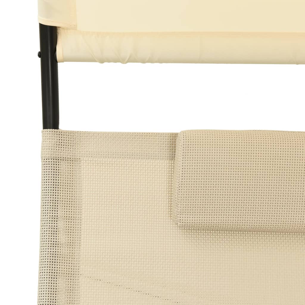 vidaXL Șezlong de plajă dublu cu baldachin, crem, textilenă vidaXL Șezlong de plajă dublu cu baldachin, crem, textilenă