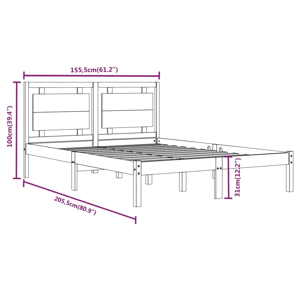 vidaXL Cadru de pat King Size, alb, 150x200 cm, lemn masiv vidaXL Cadru de pat King Size, alb, 150x200 cm, lemn masiv