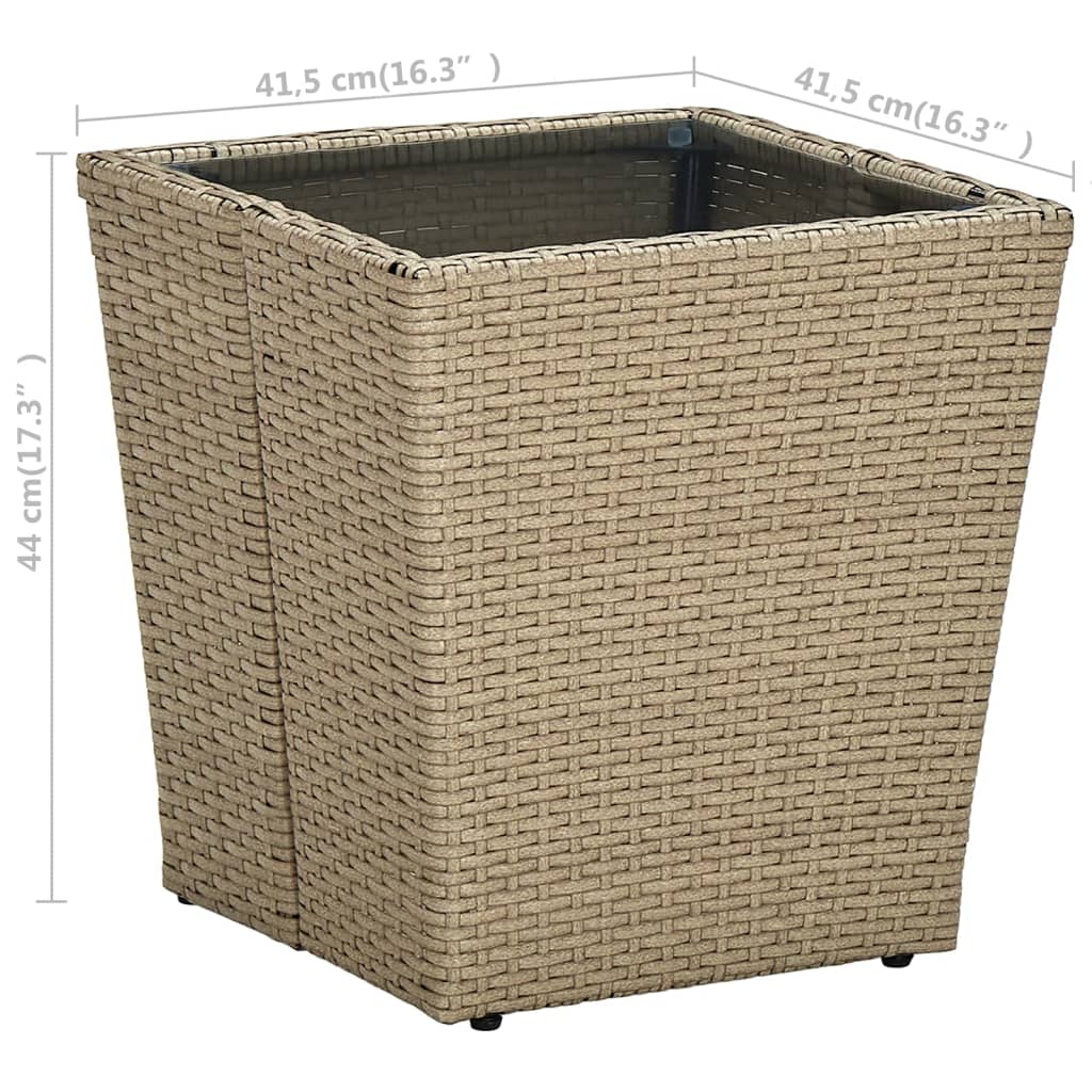 vidaXL Masă de ceai, bej, 41,5x41,5x44 cm poliratan/ sticlă securizată