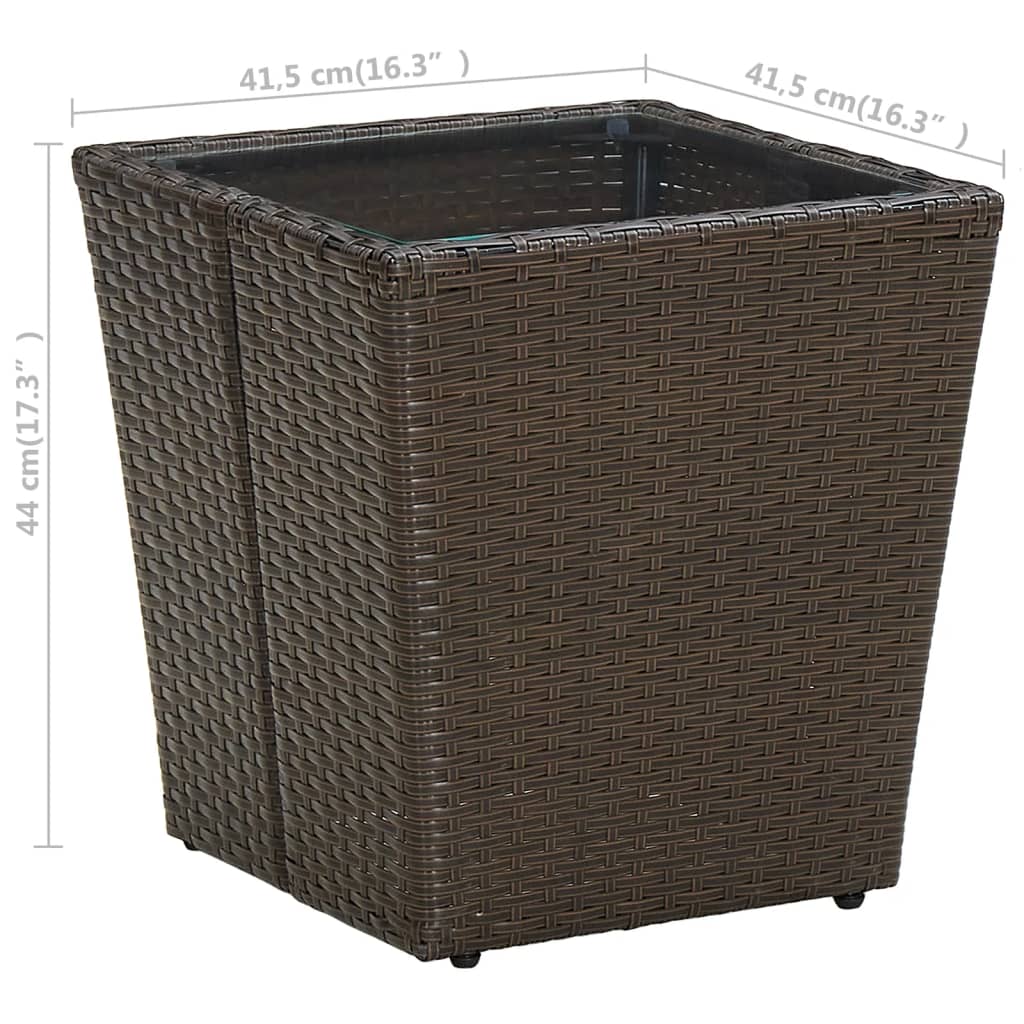 vidaXL Masă de ceai, maro, 41,5x41,5x44 cm poliratan/sticlă securizată vidaXL Masă de ceai, maro, 41,5x41,5x44 cm poliratan/sticlă securizată