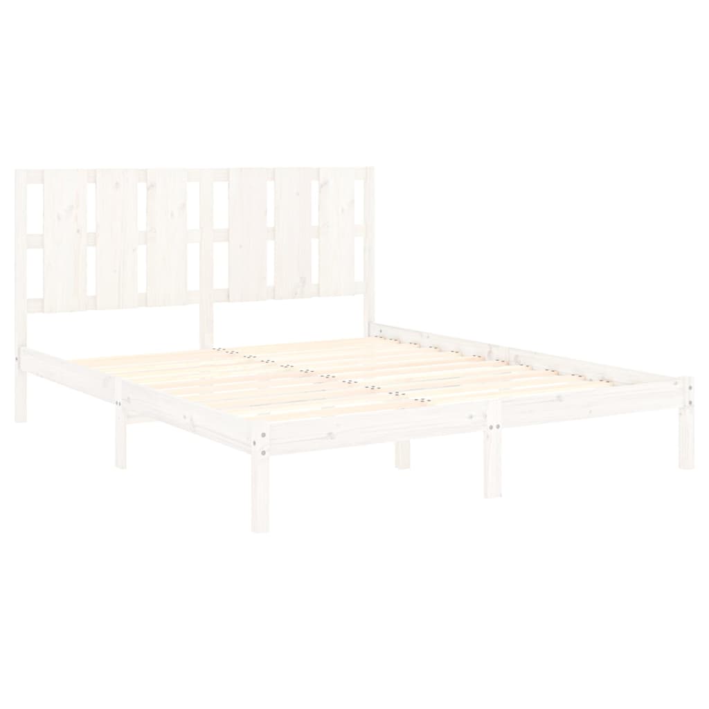 vidaXL Cadru de pat King Size, alb, 150x200 cm, lemn masiv vidaXL Cadru de pat King Size, alb, 150x200 cm, lemn masiv