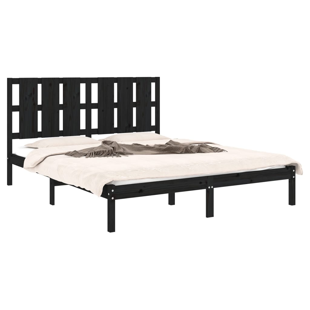 vidaXL Cadru de pat King Size, negru, 150x200 cm, lemn masiv vidaXL Cadru de pat King Size, negru, 150x200 cm, lemn masiv