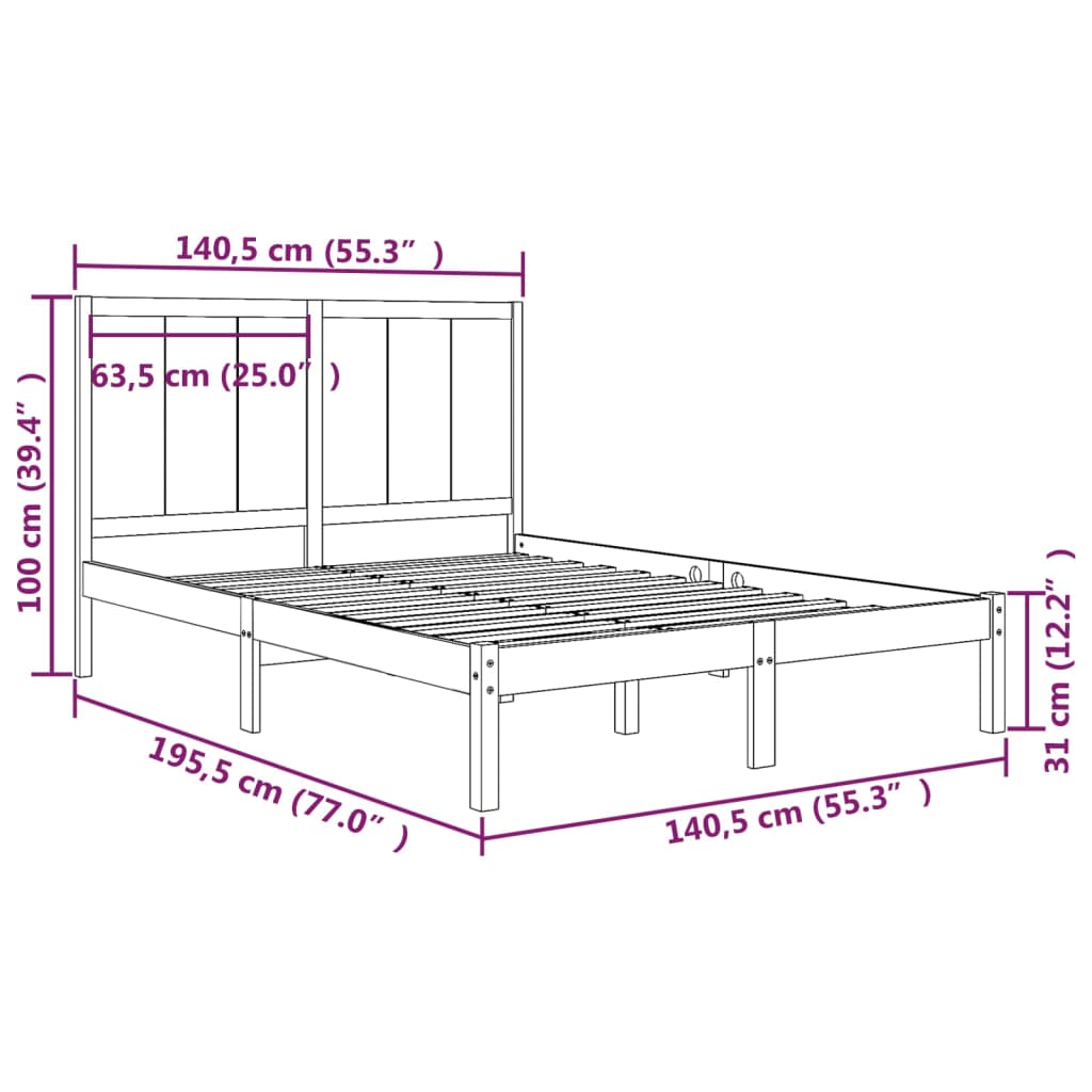 vidaXL Cadru de pat fără saltea, 135x190 cm, lemn masiv de pin