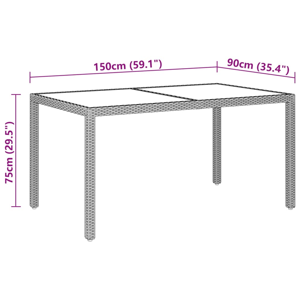 vidaXL Masă de grădină, bej, 150x90x75 cm sticlă securizată/poliratan