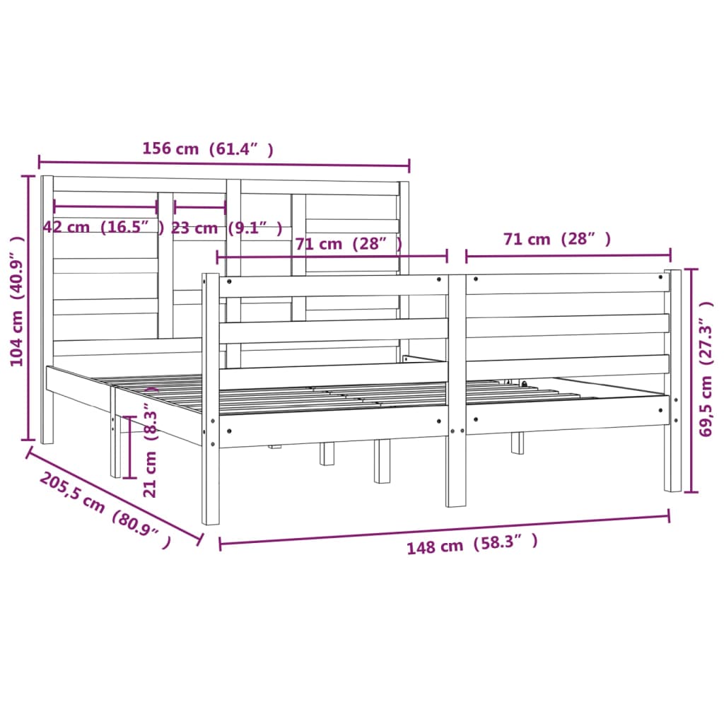 vidaXL Cadru de pat King Size, 150x200 cm, lemn masiv vidaXL Cadru de pat King Size, 150x200 cm, lemn masiv