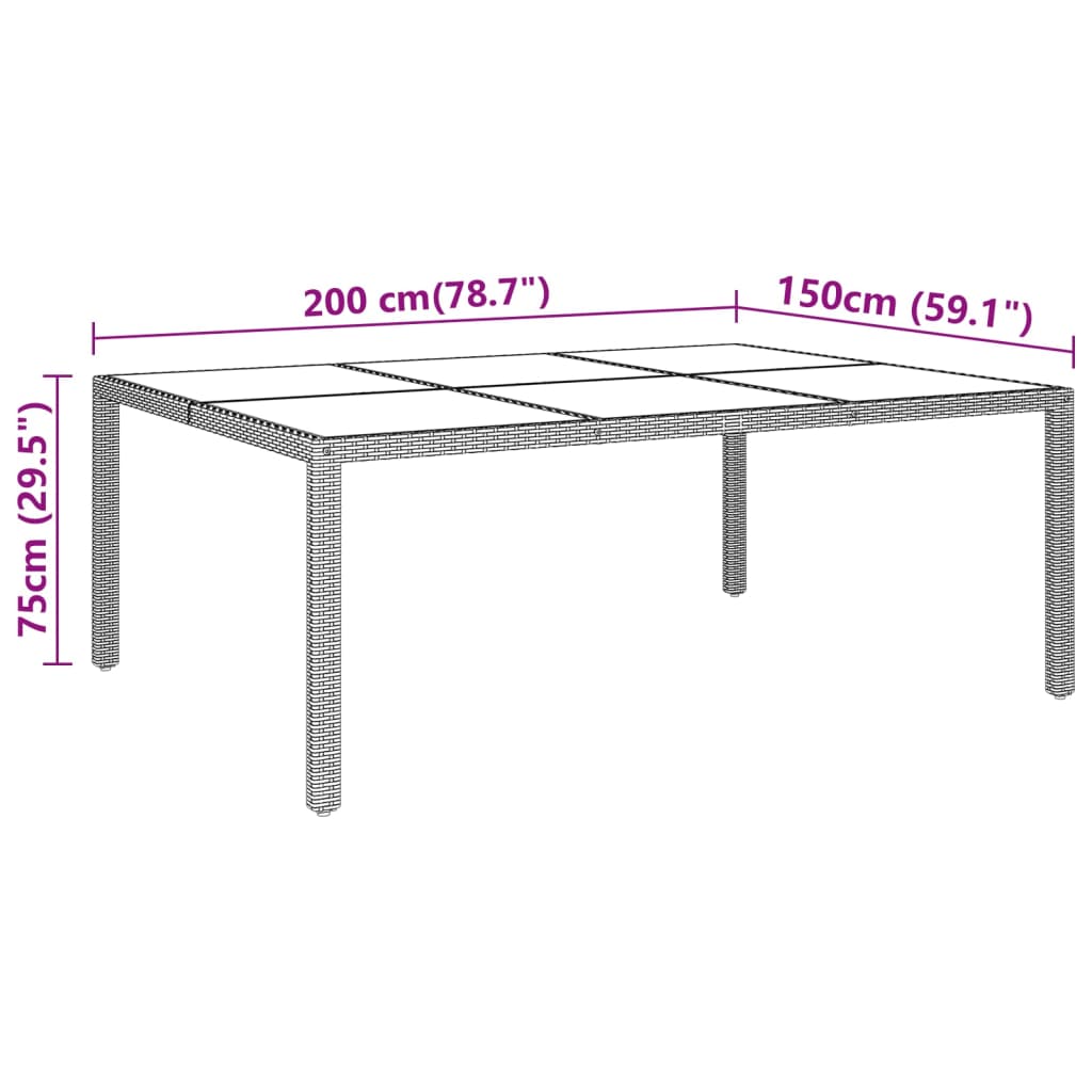 vidaXL Masă de grădină cu blat din sticla, maro, 200x150x75 cm, ratan vidaXL Masă de grădină cu blat din sticla, maro, 200x150x75 cm, ratan