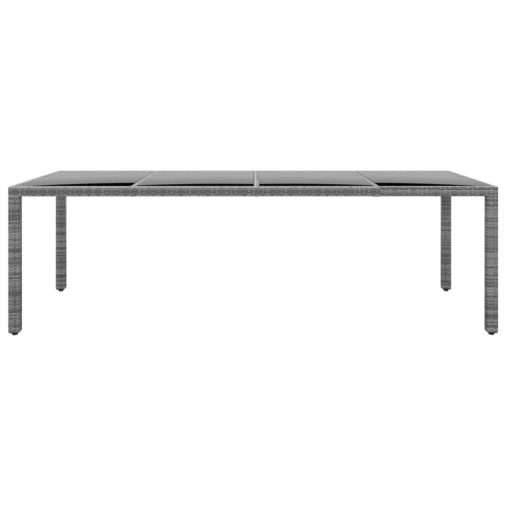vidaXL Masă de grădină gri 250x100x75 cm sticlă securizată/poliratan