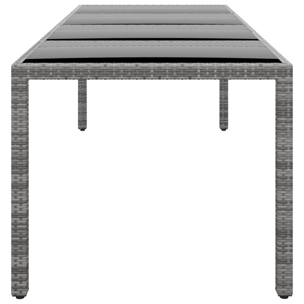 vidaXL Masă de grădină gri 250x100x75 cm sticlă securizată/poliratan