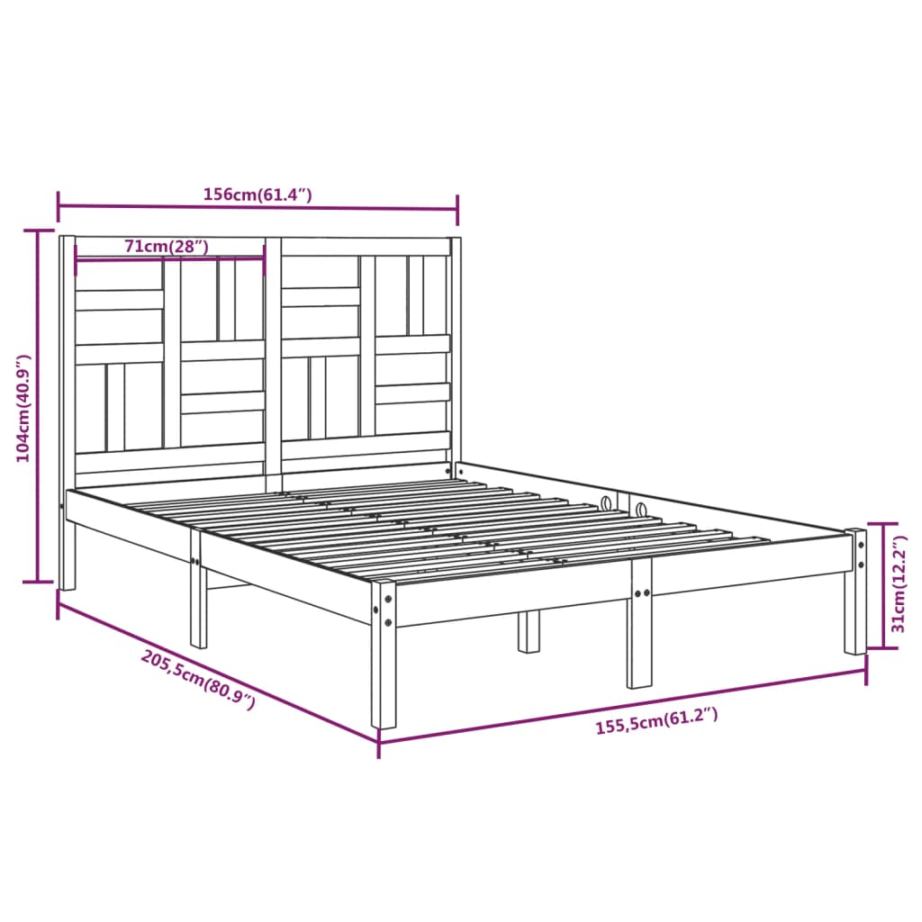 vidaXL Cadru de pat King Size, alb, 150x200 cm, lemn masiv vidaXL Cadru de pat King Size, alb, 150x200 cm, lemn masiv