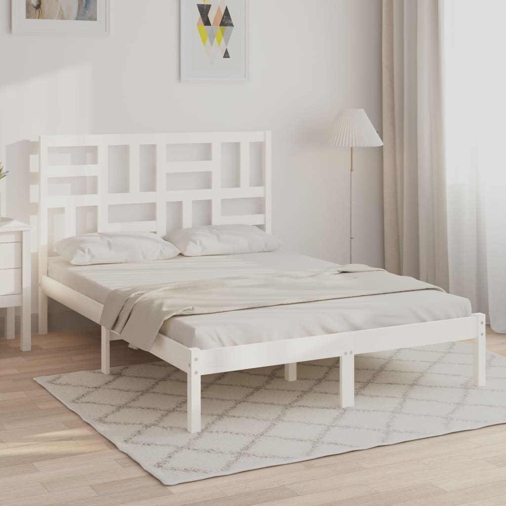 vidaXL Cadru de pat King Size, alb, 150x200 cm, lemn masiv vidaXL Cadru de pat King Size, alb, 150x200 cm, lemn masiv