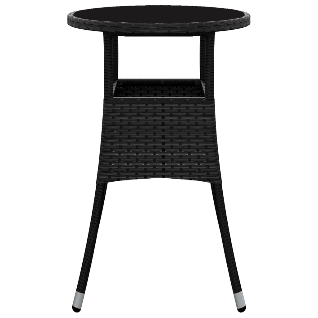 vidaXL Masă de grădină, negru, Ø60x75 cm, sticlă securizată/poliratan