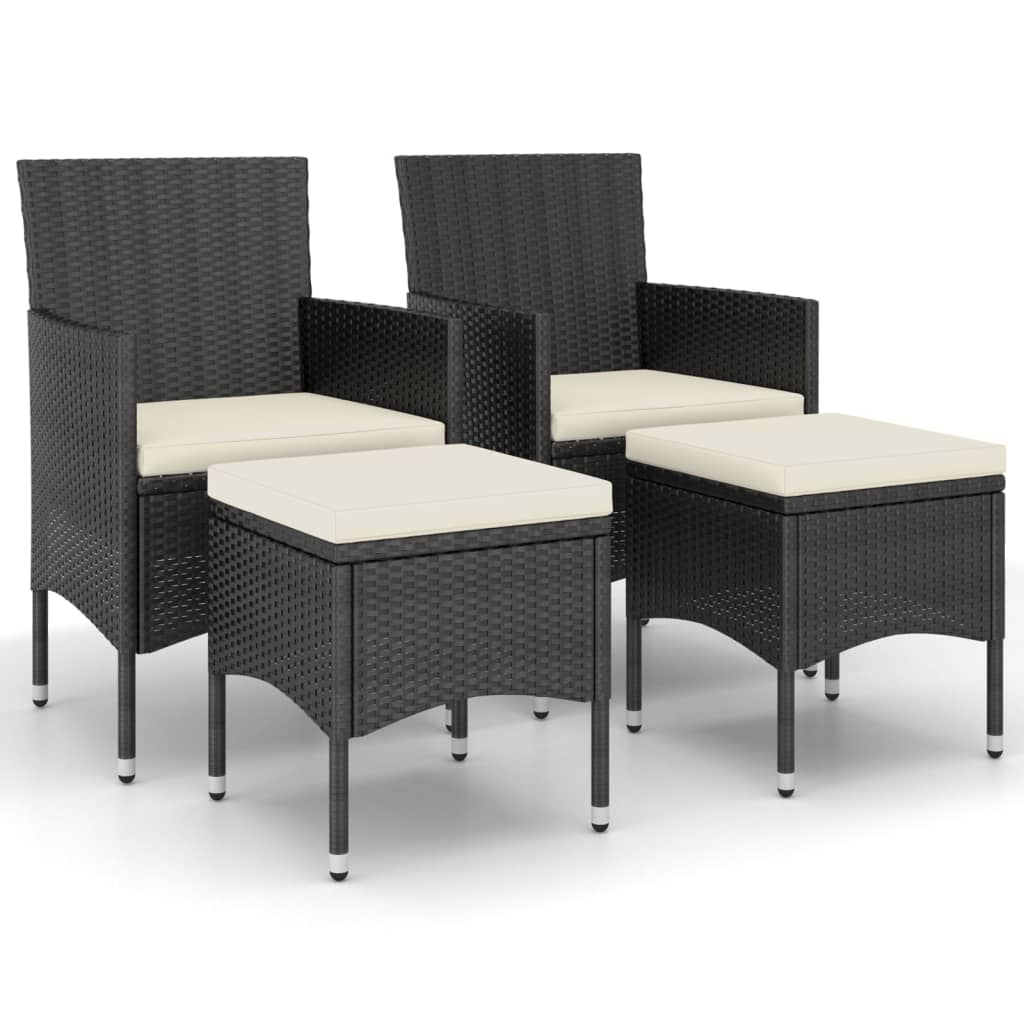 vidaXL Set cu scaun de grădină și taburet, 4 piese, negru, poliratan vidaXL Set cu scaun de grădină și taburet, 4 piese, negru, poliratan