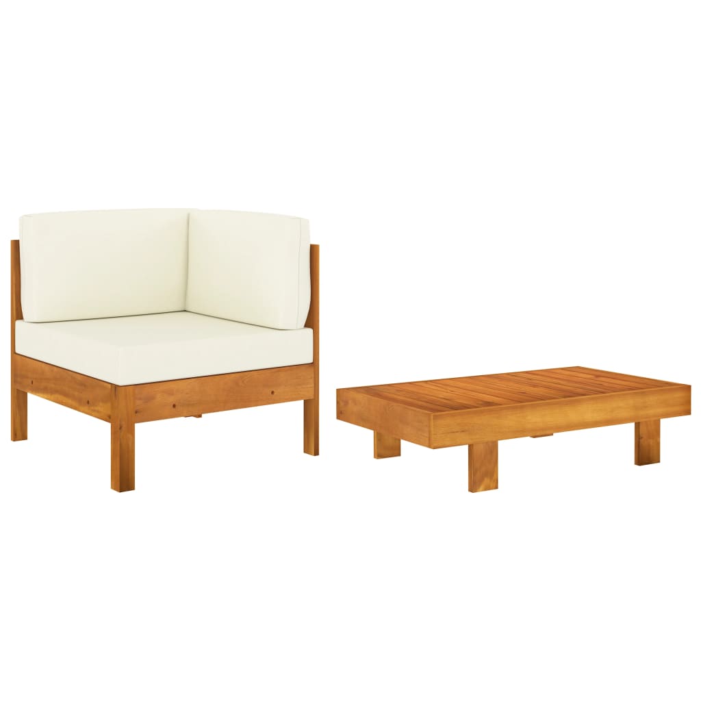 vidaXL Set mobilier grădină perne alb/crem, 2 piese, lemn masiv acacia vidaXL Set mobilier grădină perne alb/crem, 2 piese, lemn masiv acacia