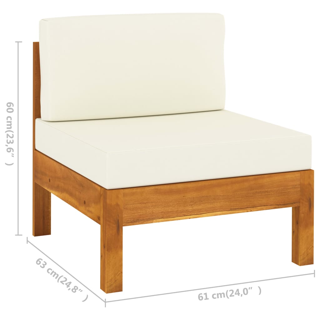 vidaXL Canapea de mijloc cu perne alb/crem, 2 buc., lemn masiv acacia
