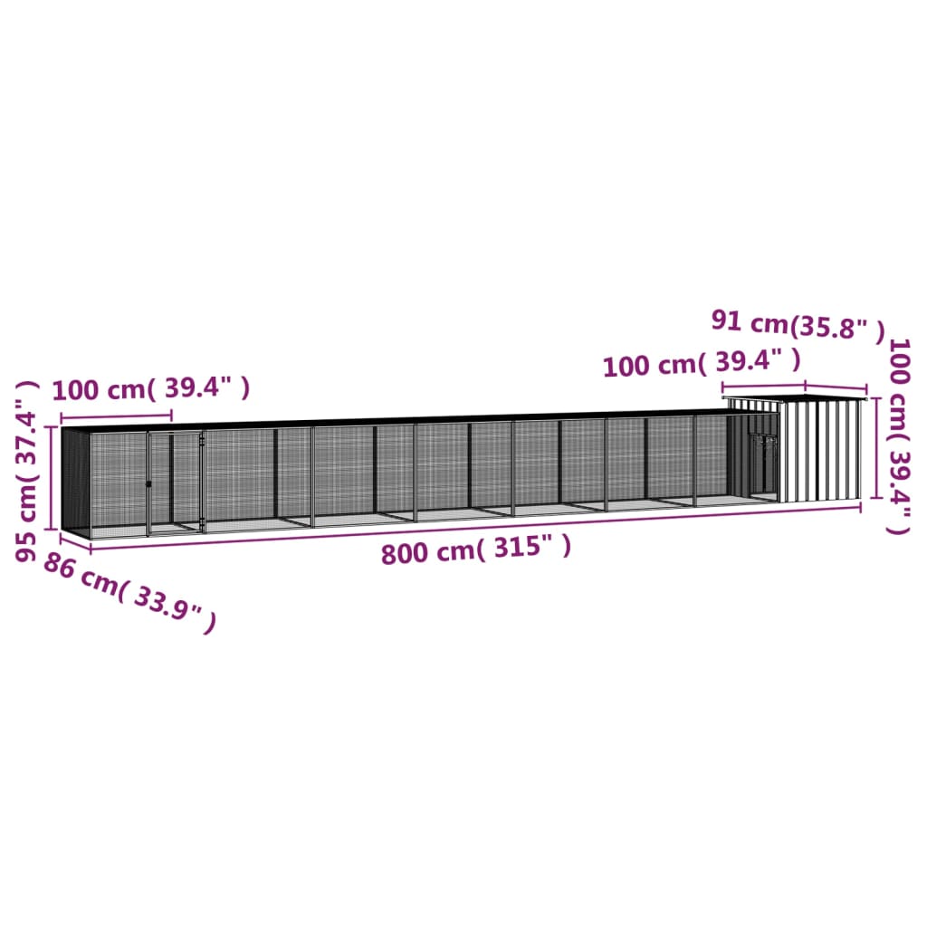 vidaXL Coteț pentru păsări, gri, 800x91x100 cm, oțel galvanizat vidaXL Coteț pentru păsări, gri, 800x91x100 cm, oțel galvanizat