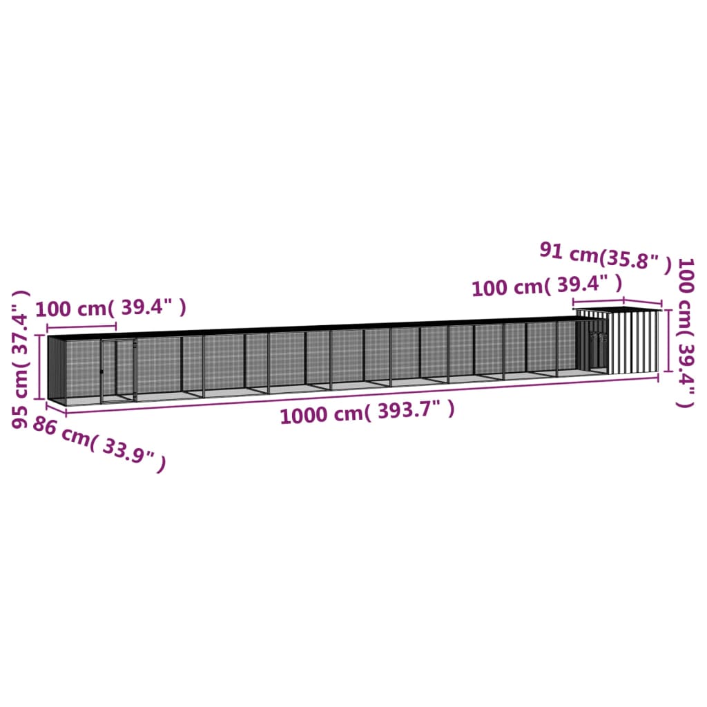 vidaXL Coteț pentru păsări, gri, 1000x91x100 cm, oțel galvanizat vidaXL Coteț pentru păsări, gri, 1000x91x100 cm, oțel galvanizat