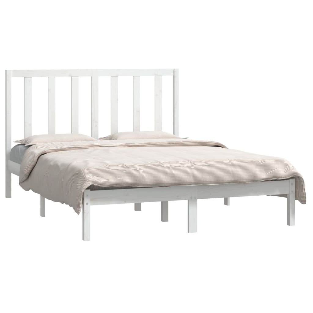 vidaXL Cadru de pat fără saltea, alb, 140x190 cm, lemn masiv de pin