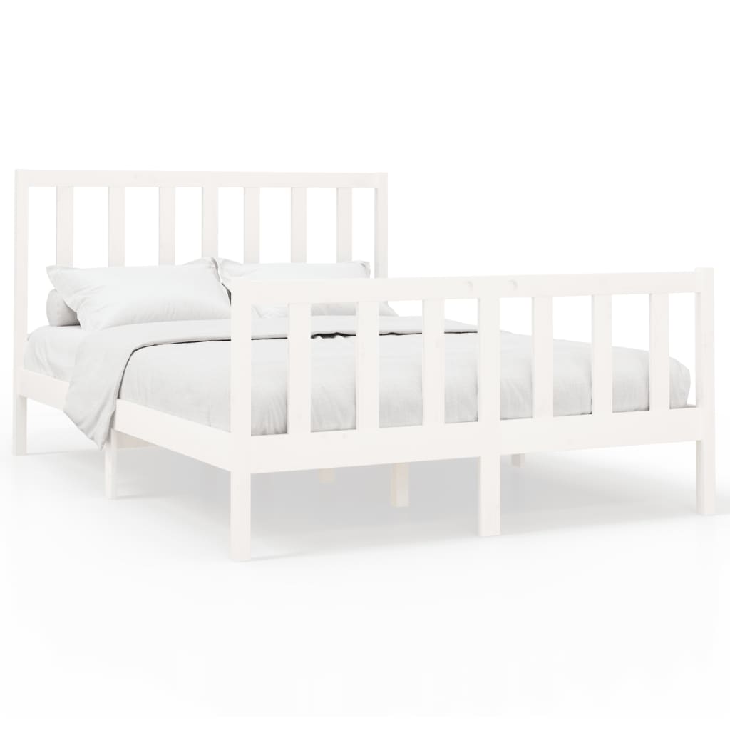 vidaXL Cadru de pat fără saltea, alb, 140x190 cm, lemn masiv de pin
