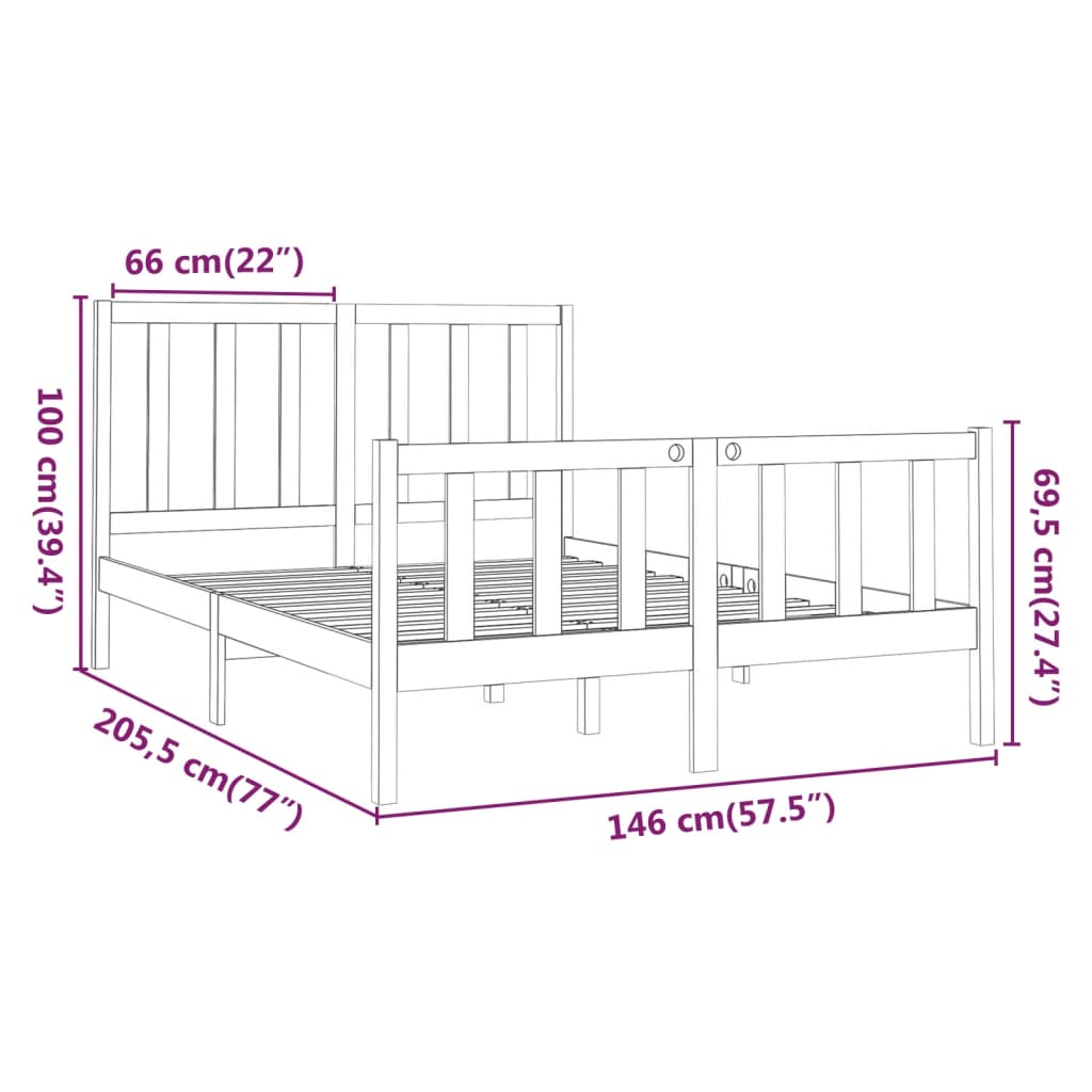 vidaXL Cadru de pat fără saltea, alb, 140x190 cm, lemn masiv de pin