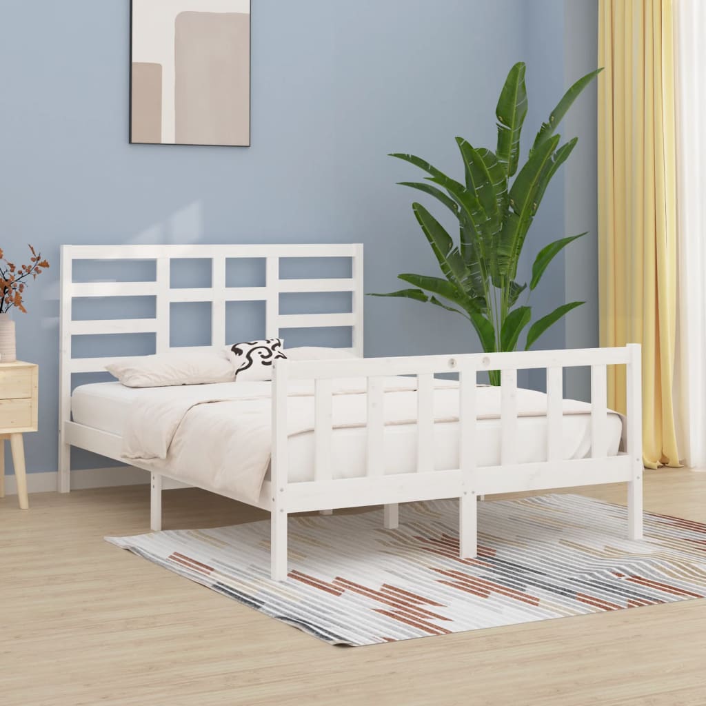 vidaXL Cadru de pat fără saltea, alb, 120x200 cm, lemn masiv pin vidaXL Cadru de pat fără saltea, alb, 120x200 cm, lemn masiv pin