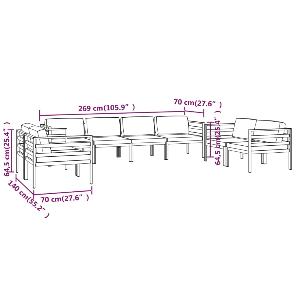 vidaXL Set mobilier de grădină cu perne, 8 piese, antracit, aluminiu