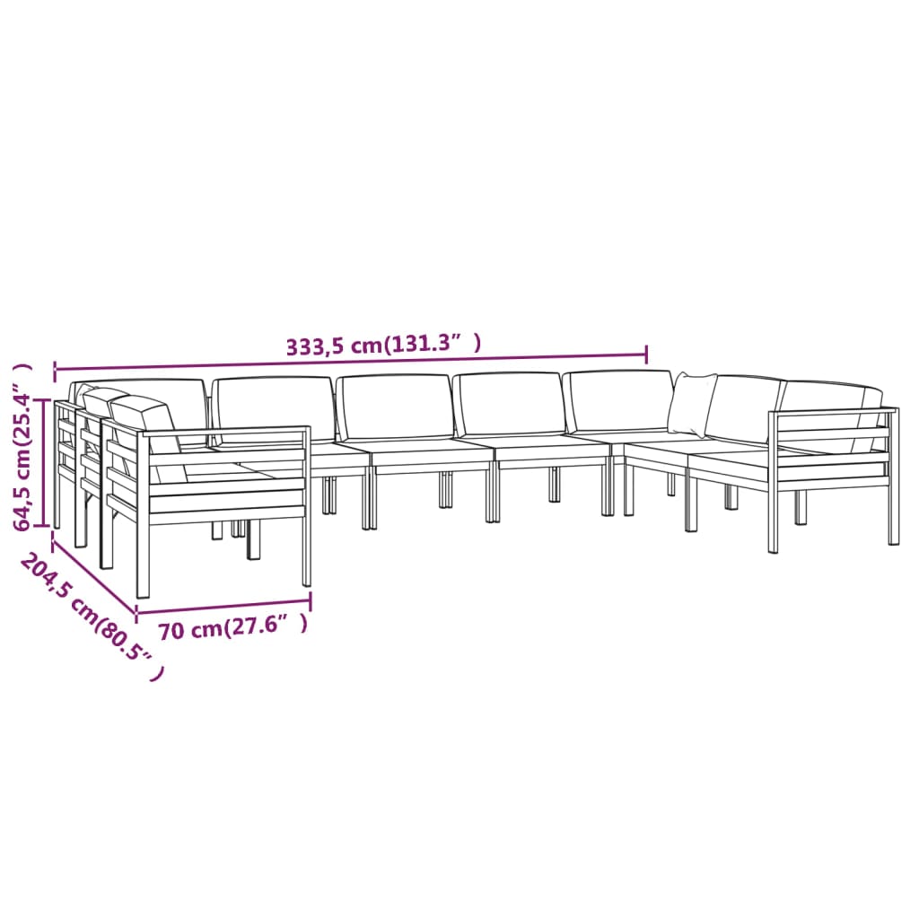 vidaXL Set mobilier de grădină cu perne, 9 piese, antracit, aluminiu vidaXL Set mobilier de grădină cu perne, 9 piese, antracit, aluminiu