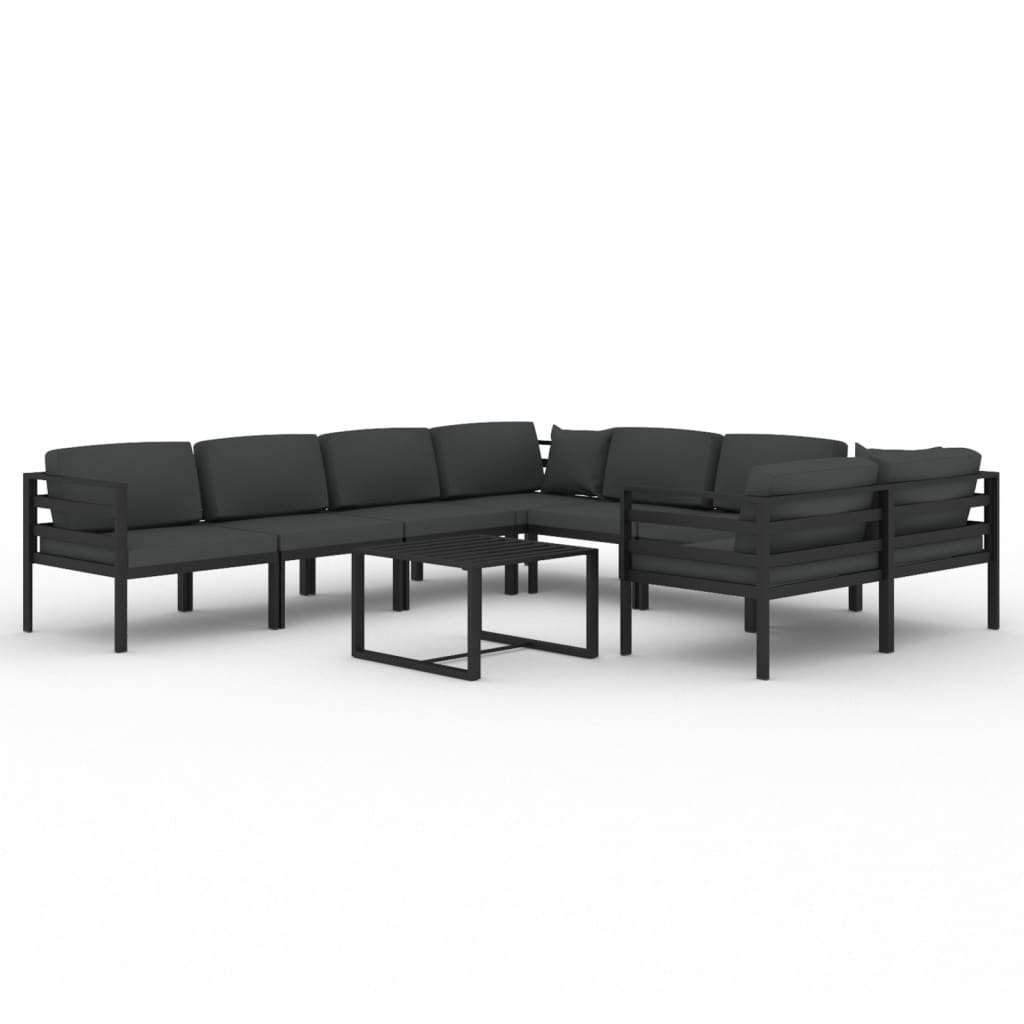 vidaXL Set mobilier de grădină cu perne, 9 piese, antracit, aluminiu vidaXL Set mobilier de grădină cu perne, 9 piese, antracit, aluminiu