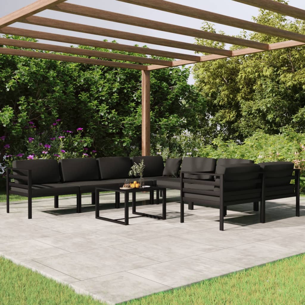 vidaXL Set mobilier de grădină cu perne, 9 piese, antracit, aluminiu vidaXL Set mobilier de grădină cu perne, 9 piese, antracit, aluminiu