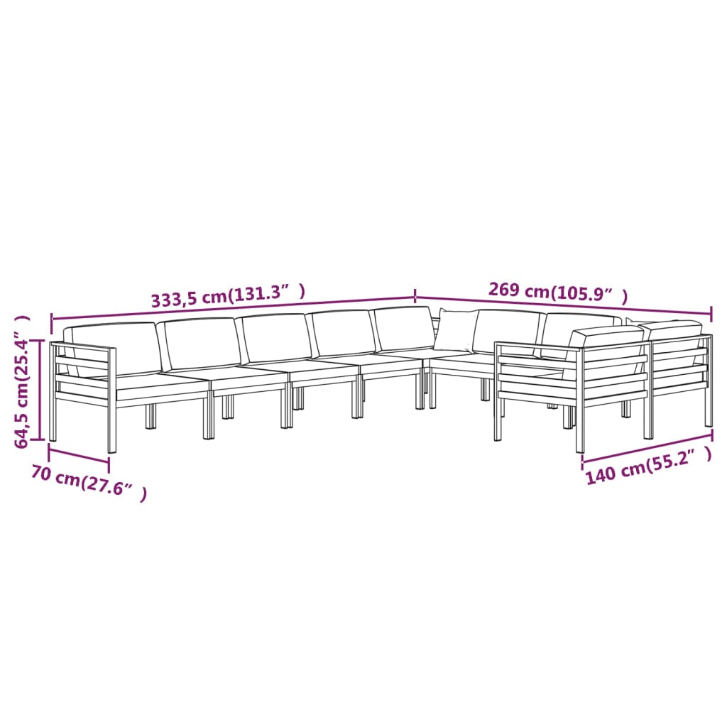 vidaXL Set mobilier de grădină cu perne, 9 piese, antracit, aluminiu vidaXL Set mobilier de grădină cu perne, 9 piese, antracit, aluminiu