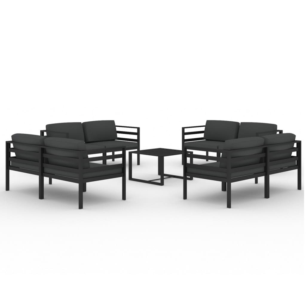 vidaXL Set mobilier de grădină cu perne, 9 piese, antracit, aluminiu vidaXL Set mobilier de grădină cu perne, 9 piese, antracit, aluminiu