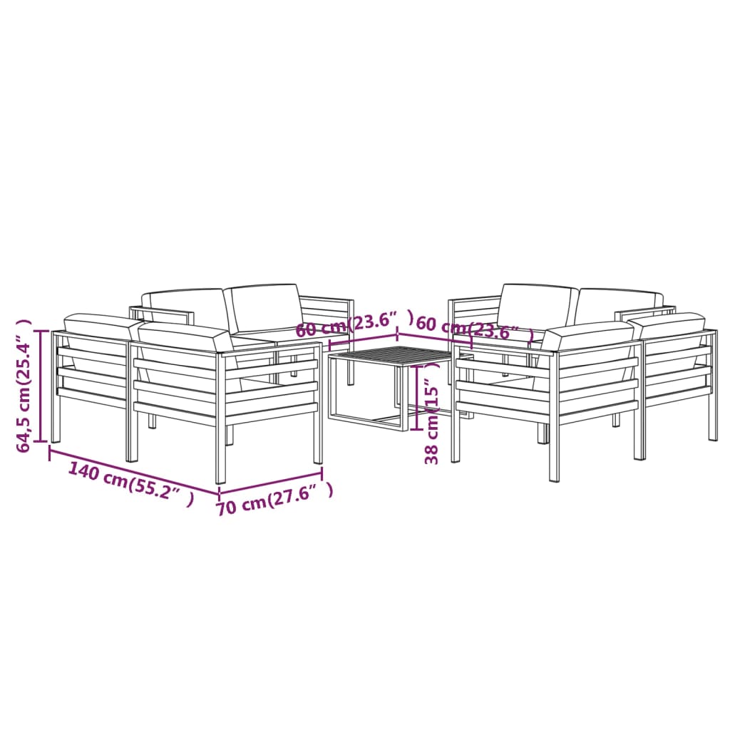 vidaXL Set mobilier de grădină cu perne, 9 piese, antracit, aluminiu vidaXL Set mobilier de grădină cu perne, 9 piese, antracit, aluminiu