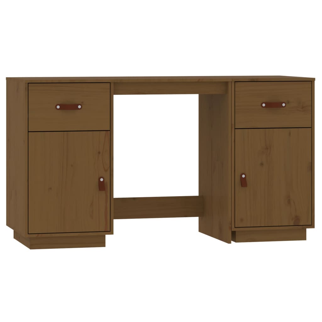 vidaXL Birou cu dulapuri, maro miere, 135x50x75 cm, lemn masiv de pin vidaXL Birou cu dulapuri, maro miere, 135x50x75 cm, lemn masiv de pin