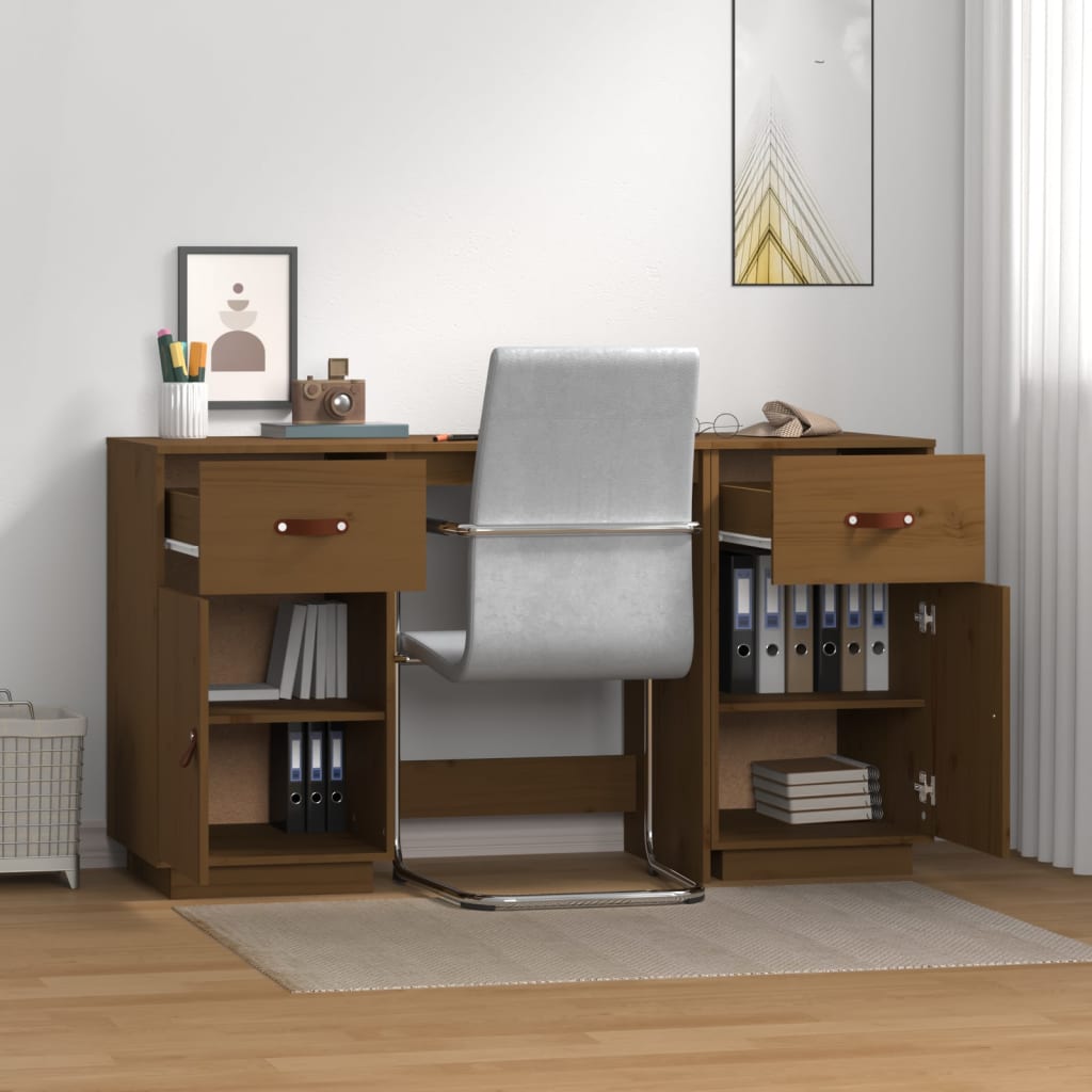 vidaXL Birou cu dulapuri, maro miere, 135x50x75 cm, lemn masiv de pin vidaXL Birou cu dulapuri, maro miere, 135x50x75 cm, lemn masiv de pin