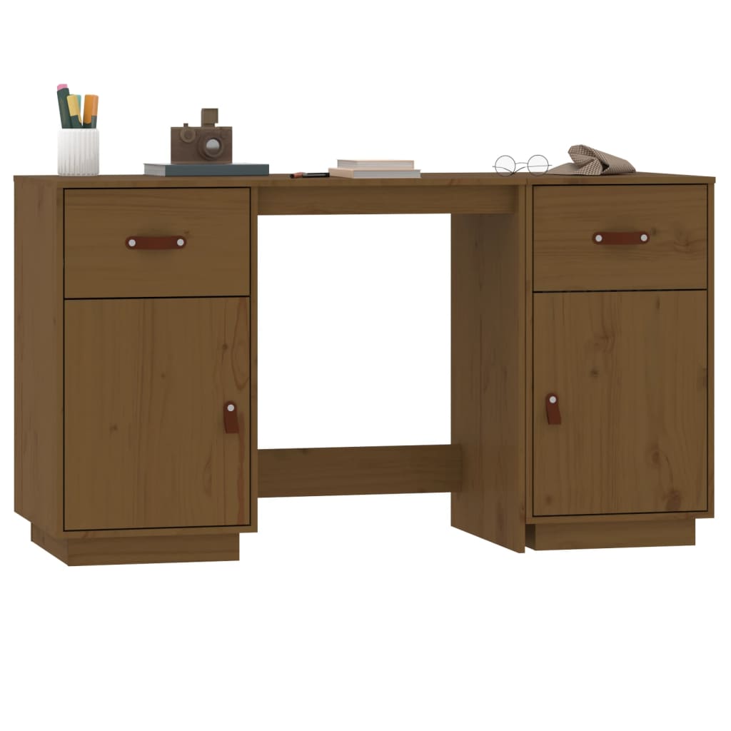 vidaXL Birou cu dulapuri, maro miere, 135x50x75 cm, lemn masiv de pin vidaXL Birou cu dulapuri, maro miere, 135x50x75 cm, lemn masiv de pin