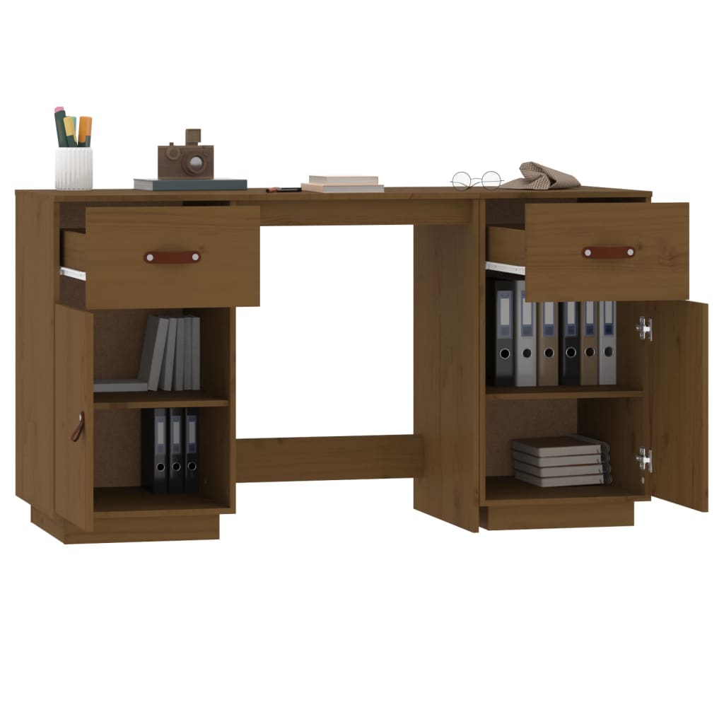 vidaXL Birou cu dulapuri, maro miere, 135x50x75 cm, lemn masiv de pin vidaXL Birou cu dulapuri, maro miere, 135x50x75 cm, lemn masiv de pin
